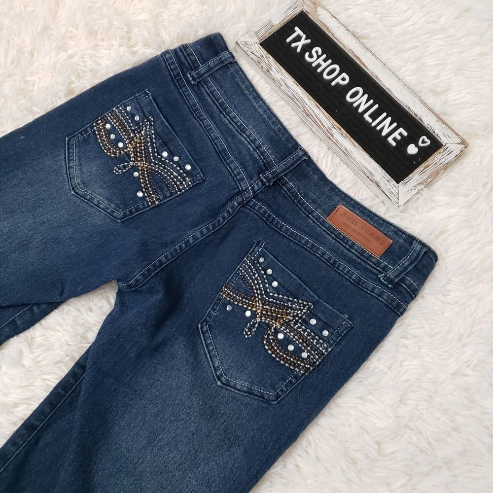 Size 5 ABM Capri Jeans Dark Blue Cuffed Embroidered Pockets